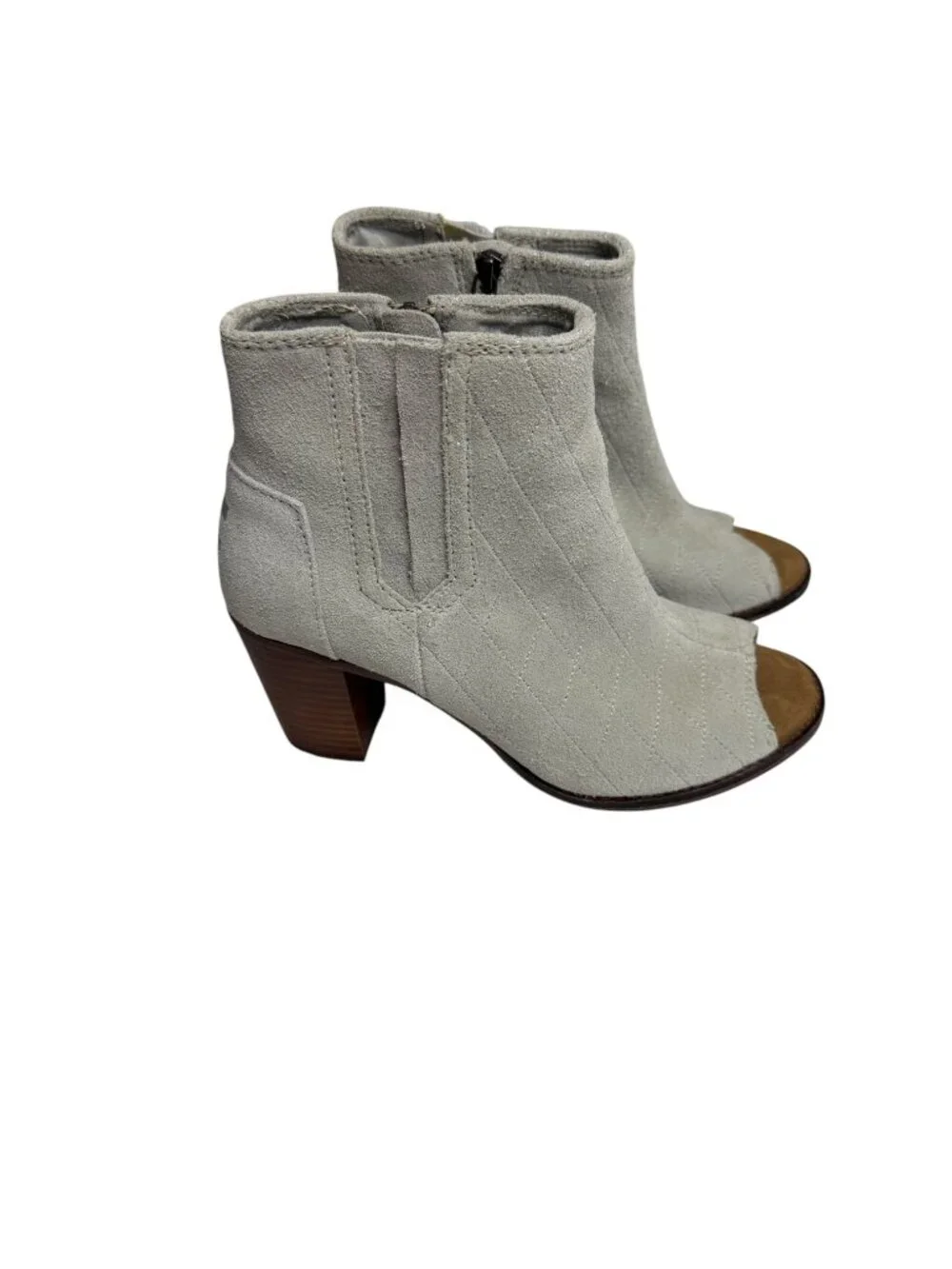 Toms Majorca Boots Peep Toe Suede Quilted Block Heel Gray 7 Women NWOT